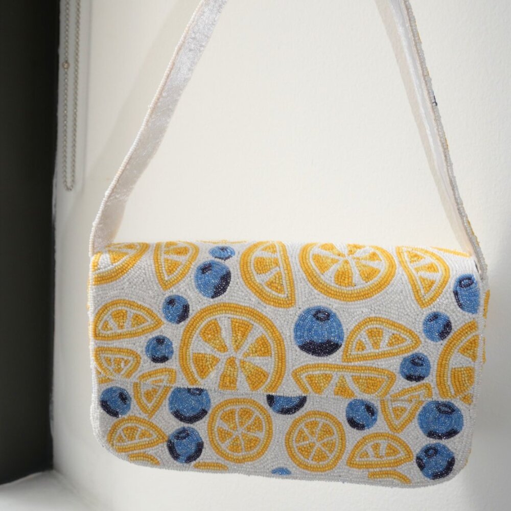 Beaded Shoulder Bag | Lemon Purse | Blueberry Purse | Amalfi Coast Bag - Picture 3 of 5